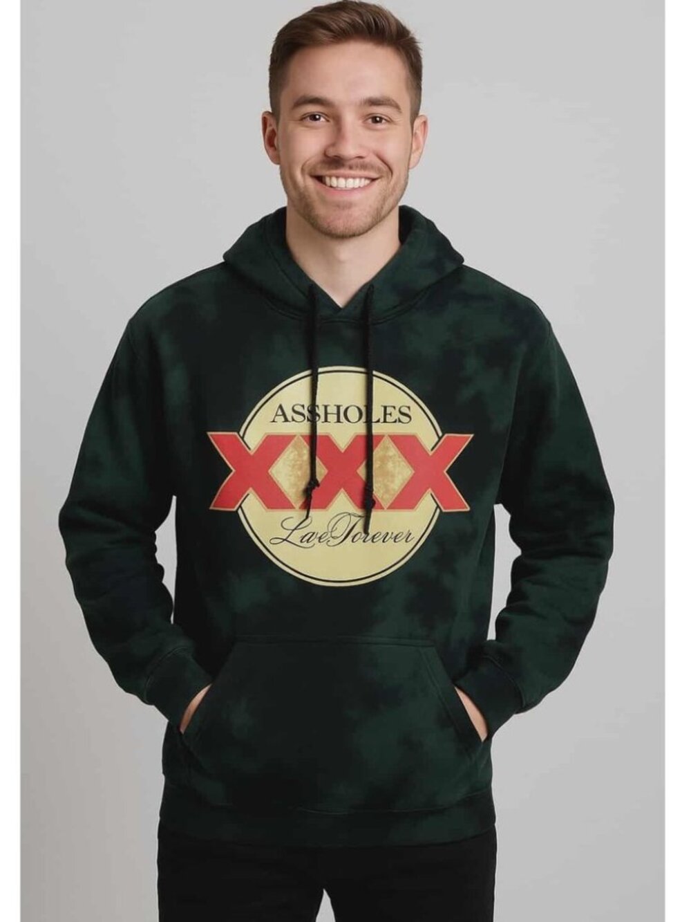 Assholes Live Forever XXX Graphic Tie-Dye Hoodie Size Large